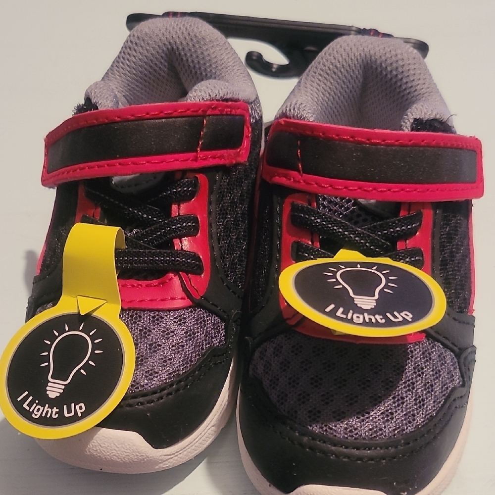 Black and Red Velcro Sneakers with Breathable Mesh